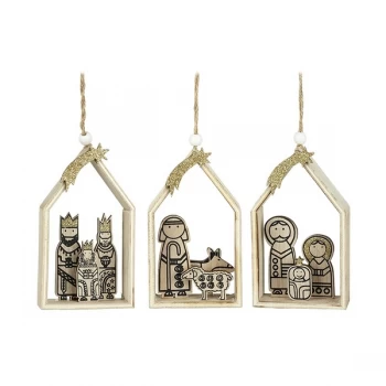 Image of Hanging Wooden Cartoon Nativity Decorations (Set of 3)