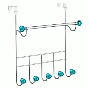 Image of Premier Housewares Over-Door 5-Hook Hanger/Hanging Rail - Teal Diamantes