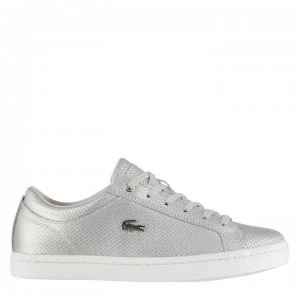 Image of Lacoste Straightset Chantaco Leather Trainers - Silver/White
