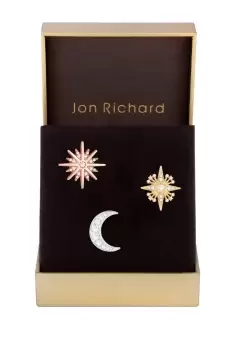 Image of Tri Tone Plated Celestial 3 Pack Brooches - Gift Boxed