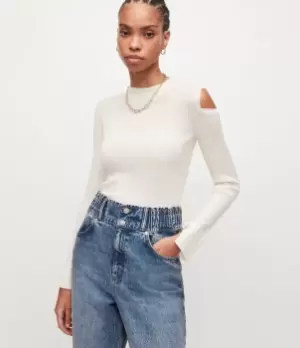 Image of AllSaints Womens Daina Merino Wool Jumper, Chalk White, Size: S