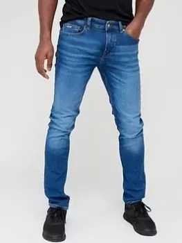 Image of BOSS Delaware Slim Fit Jeans - Blue, Medium Blue, Size 32, Length Regular, Men