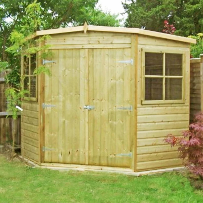 Image of Shires Pressure Treated Corner Shed Shiplap Garden Shed Approx 8 x 8 Feet in Light Tan Light Tan Unisex