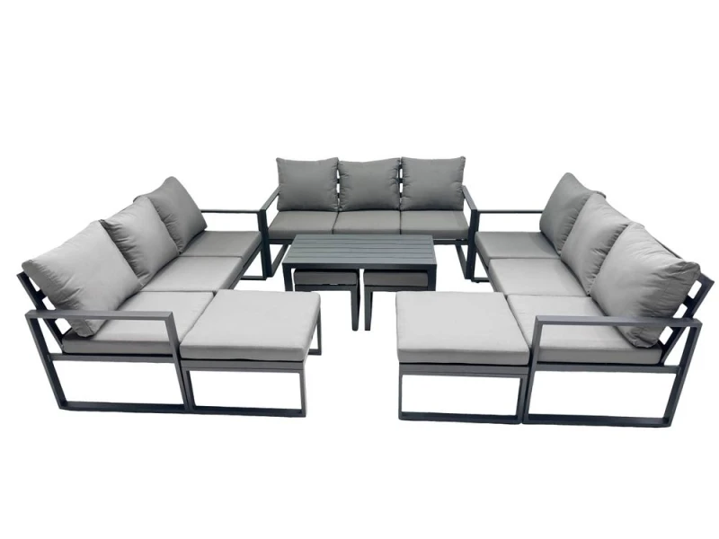 Image of Fimous Aluminium Lounge 3 Seat Sofa Coffee Table Sets with 4 Stools in Dark Grey Dark Grey Unisex