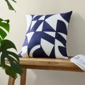 Image of Graphic Geo Loop Embroidered Filled Cushion, Navy, 45 x 45cm - Catherine Lansfield