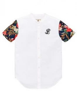 Image of Illusive London Boys Floral Contrast Sleeve Short Sleeve Shirt - White