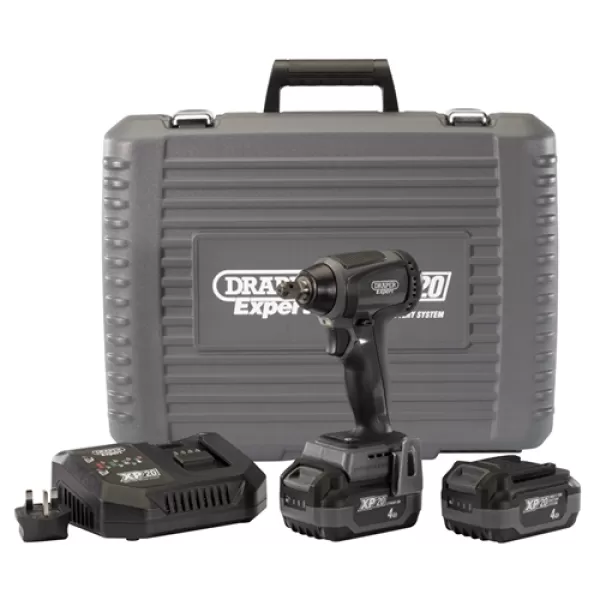 Image of Draper XP20 20V Brushless 1/2" Impact Wrench (300Nm) with 2 x 4Ah Batteries and Fast Charger