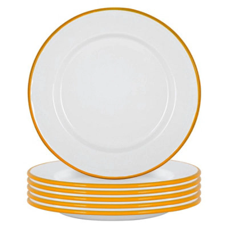 Image of Argon Tableware White Enamel Dinner Plates - 25.5Cm - Yellow - Pack Of 6