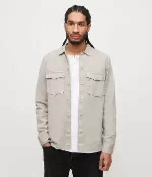 Image of AllSaints Mens Spotter Military Shirt, Oat Taupe, Size: M