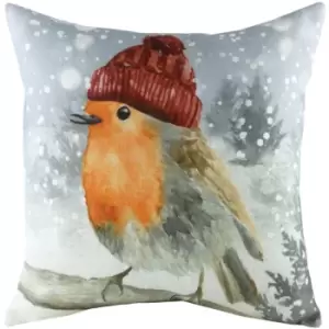 Image of Evans Lichfield Snowy Robin Cushion Multicolour - Multicolour