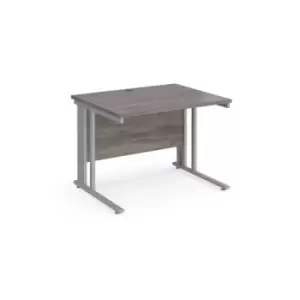 Image of Maestro 25 straight desk 1000mm x 800mm - silver cable managed leg frame and grey oak top