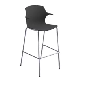 Image of Roscoe high stool with chrome legs and plastic shell with arms - charcoal grey