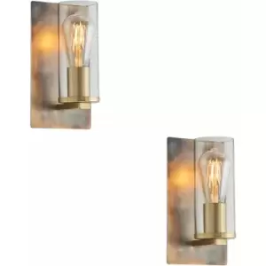 Image of Loops - 2 pack Bronze Patina Plate Wall Lamp Light & Clear Glass Shade - Dimmable led