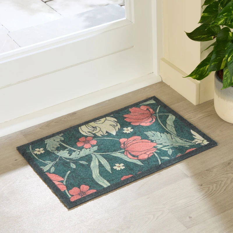 Image of Artsy Mats William Morris Rose Indoor Washable Doormat 60X40Cm, Red IND6040-WMROSE