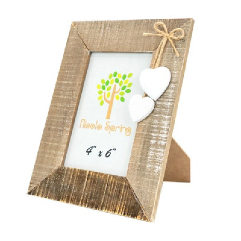 Image of Nicola Spring Rustic White Hearts Photo Frame - 4 X 6" - Natural