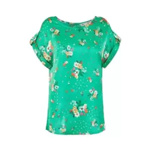 Image of Yumi Green Satin Floral Relaxed Fit Top - Green