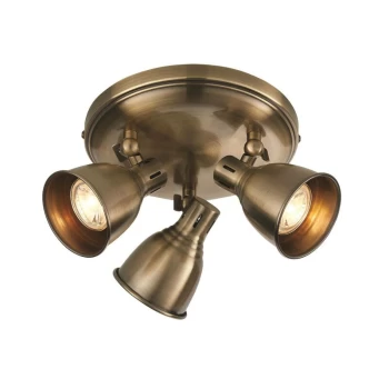 Image of Endon Westbury - LED 3 Light Spotlight Antique Brass Plate, GU10