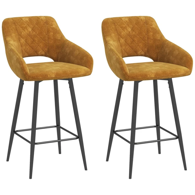 Image of HOMCOM Bar Stools Set of 2 - Velvet-Touch Fabric Counter Height Bar Chairs Pink - Brown TJ Hughes 5056725532390