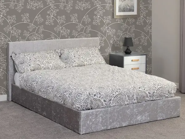 Image of Seconique Waverley 4ft6 Double Grey Crushed Velvet Fabric Ottoman Ottoman Bed Frame