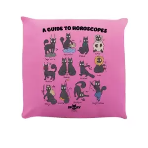 Image of Spooky Cat A Guide To Horoscopes Cushion (One Size) (Pink/Grey/Black)
