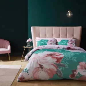 Image of Catherine Lansfield Dramatic Floral Teal Duvet Cover and Pillowcase Set Teal (Green)
