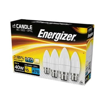 Image of Energizer 6W B22 Candle LED - 470lm - 2700K - Non Dimmable - 4 Pack