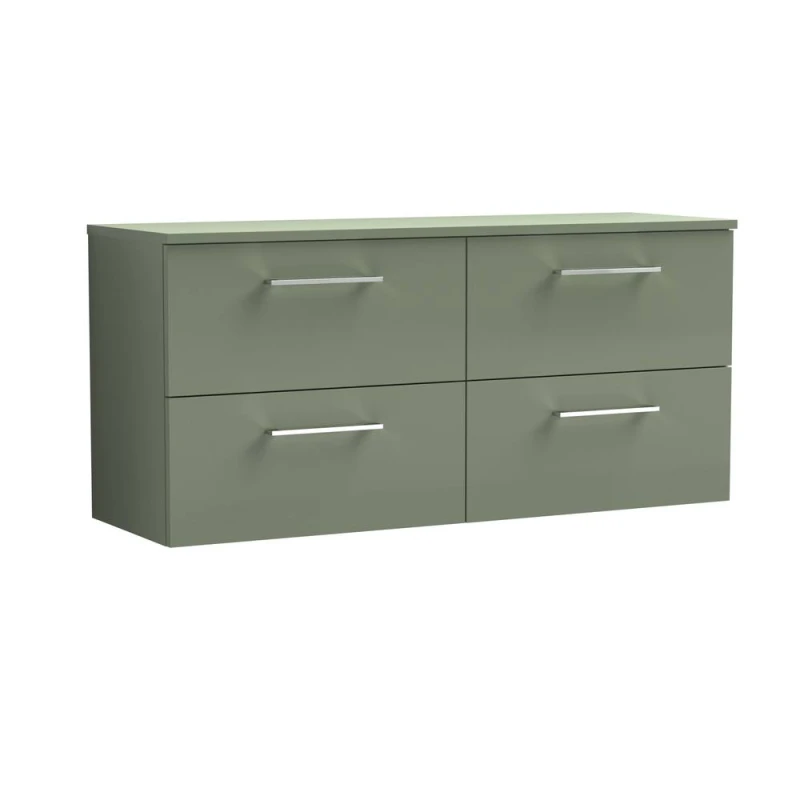 Image of Balterley Level 1200mm Wall Hung 4 Drawer Vanity Unit with Worktop - Satin Green Green Unisex