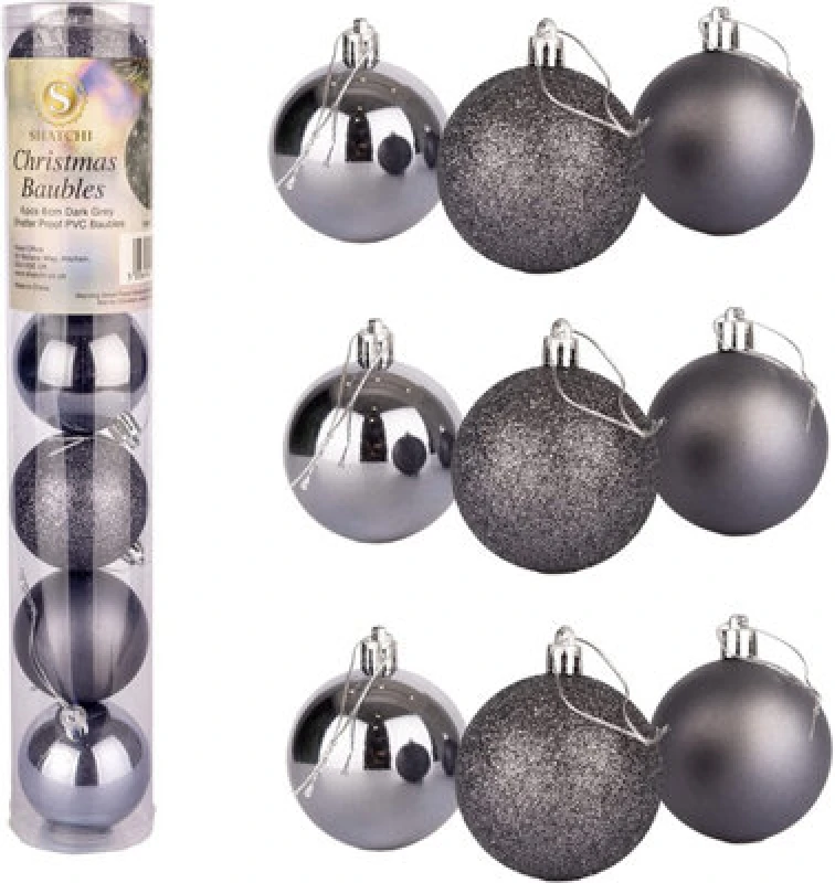 Image of Shatchi Christmas Decoration Baubles Shatterproof Dark Grey,Tree Decorations 15cm/3Pcs Dark Grey