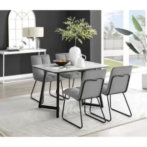 Image of Furniturebox Carson White Marble Effect Recatngular 120cm Dining Table & 4 Dark Grey Menen Velvet Chairs