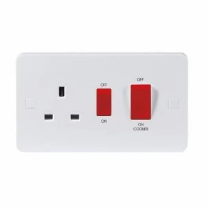 Image of KnightsBridge Pure 9mm 45A White 2G DP 230V Electric Wall Plate Cooker Switch and 13A Socket