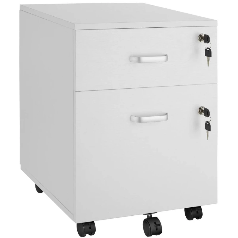 Image of Tectake Filing Cabinet - 2 Rolling, Lockable Drawers, Fits A4 Documents - 1 - White