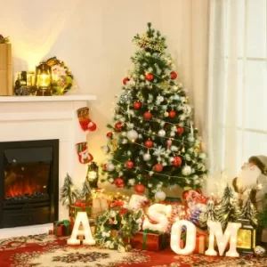 Image of HOMCOM HOMCM 5ft Artificial Snow-Flocked Pine Tree Holiday Home Christmas Decoration with Red Berries