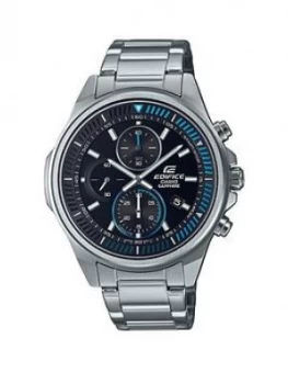 Image of Casio Casio Ediface Solar Black Chronogrpah Dial Blue Accents Silver Tone Stainless Steel Watch