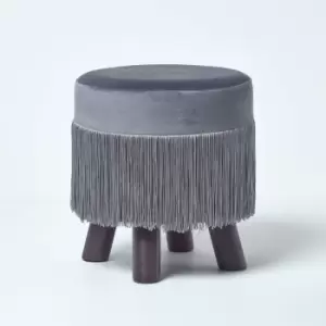 Image of Warwick Velvet Footstool with Legs, Grey - Grey - Homescapes