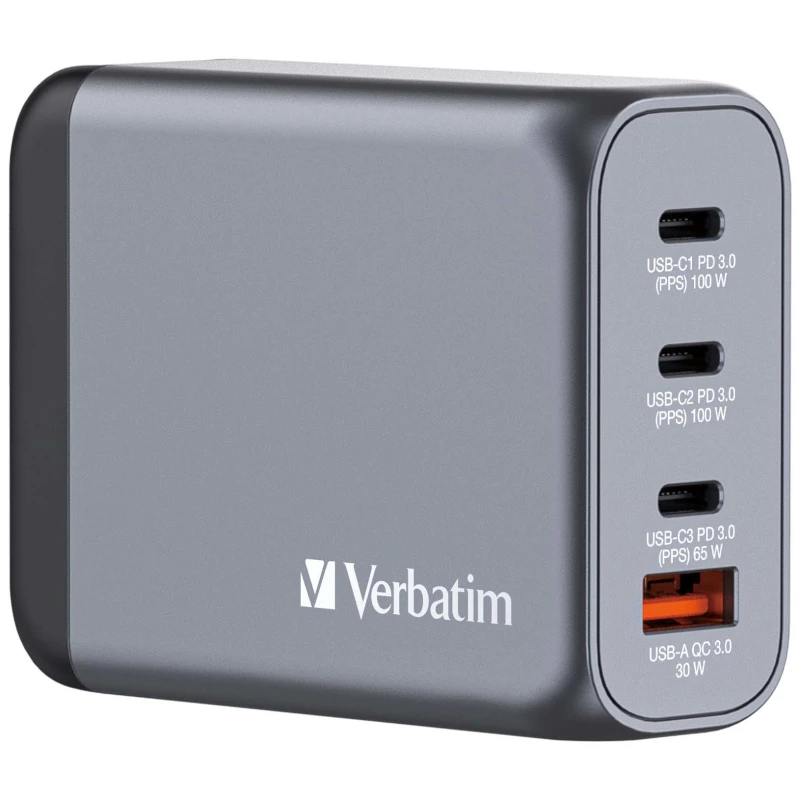 Image of Verbatim GNC-100 GaN Charger 100W with 2 x USB-C PD 100W / 1 x USB-C P