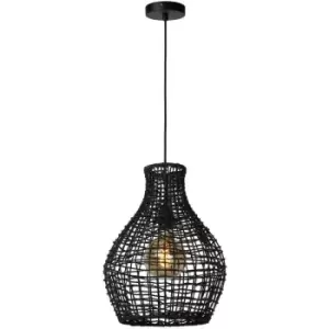 Image of Lucide ALBAN - Rattan Pendant Light - Ø35cm - 1xE27 - Black