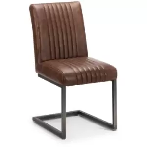 Image of Rustic Industrial Style Brown Faux Leather Dining Chair With Metal Legs - Set Of 2 - Inez