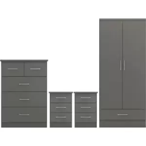 Image of Seconique - Nevada 2 Door 1 Drawer Wardrobe Bedroom Set 3D Grey 2 Man Del