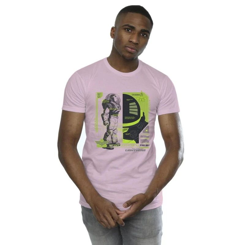 Image of Disney Men Lightyear Buzz Tech Panel T-Shirt in Baby Pink Size: Small Baby Pink S Male 5059934402034