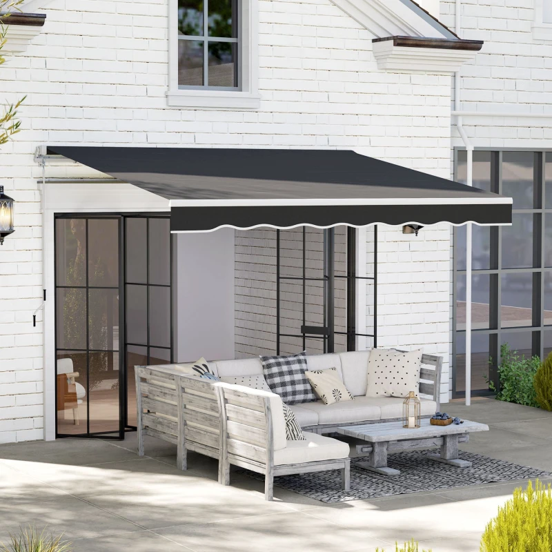 Image of Outsunny Garden Sun Shade Canopy Retractable Awning, 2.5 x 2m, Black 840-204V00BK