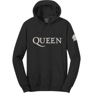 Image of Queen - Logo & Crest Mens Medium Pullover Hoodie - Black