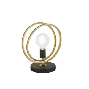 Image of Wales Double Ring Table Lamp, E27, Matt Black, Painted Gold
