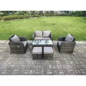 Image of Fimous 4 Seater Outdoor Dark Grey Rattan Lounge Complete Sofa Set with Reclining Chair and 2 Stools