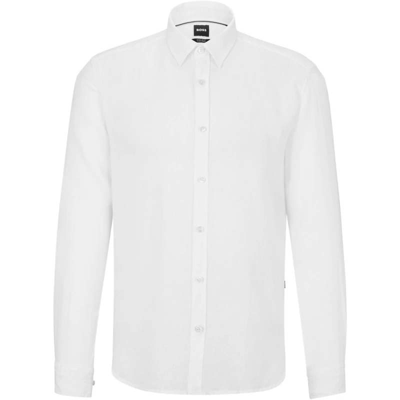Image of Boss Mens Liam Long Sleeve Plain Shirt White male S