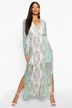 Image of Cage Detail Paisley Woven Maxi Dress