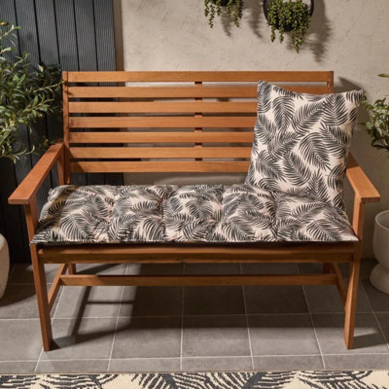 Image of OHS OHS Outdoor 2 Seater Patterned Bench Cushion Garden Furniture Seat in Black One Size Unisex 5027434209071