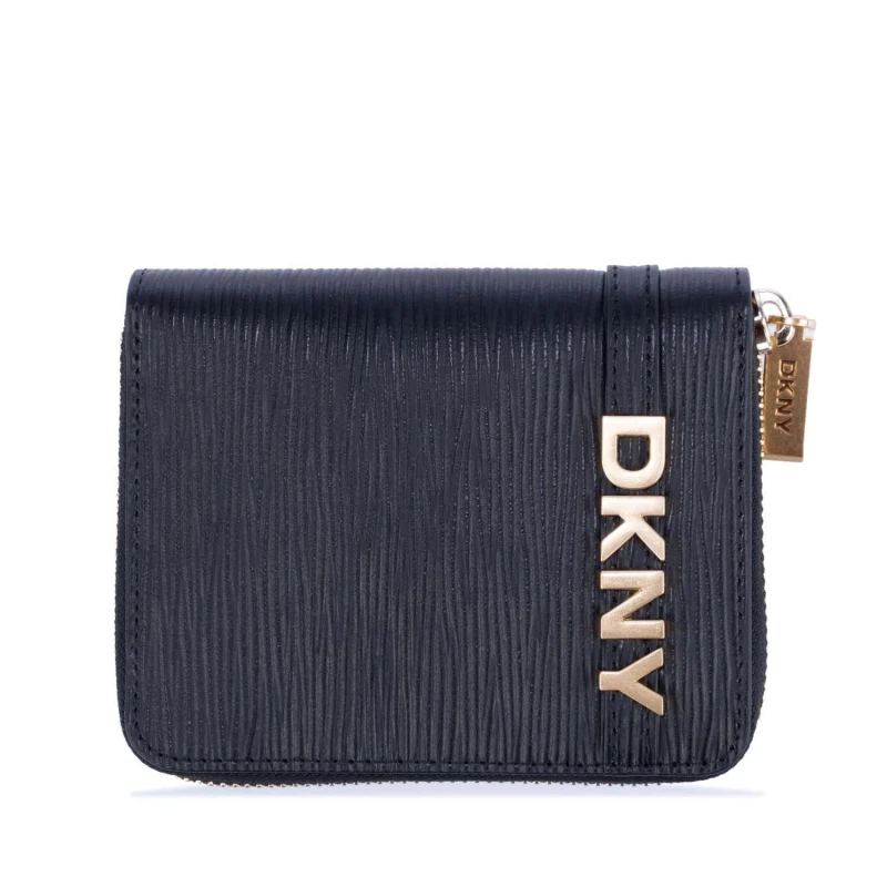 Image of DKNY Avril Zip Around Wallet Black Gold female One Size