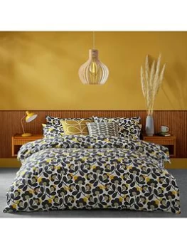 Image of Orla Kiely Japonica 100% Cotton 200 Thread Count Duvet Cover - Graphite/Yellow