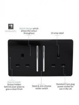 Image of Trendiswitch 2 Gang 13Amp Switched 2G Socket Long Rocker Std Black