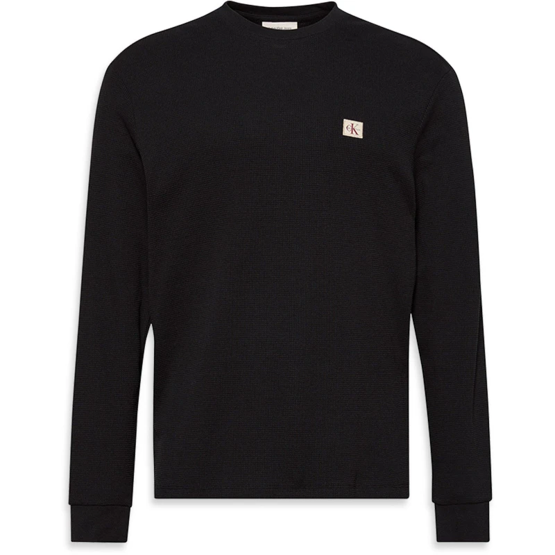 Image of Calvin Klein Jeans Waffle Weave T-Shirt with Long Sleeves Black Men S;M;L;XL